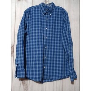 GAP Plaid Button Down Shirt Blue White Standard Fit Long Sleeve Mens‎ XL